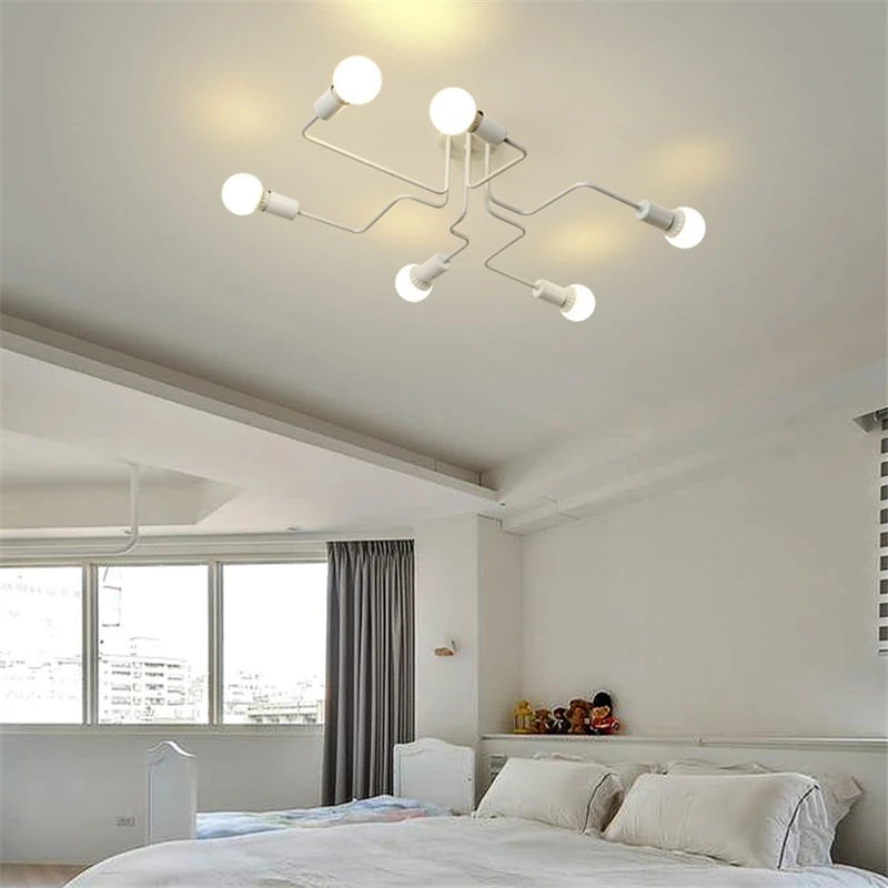 Retro Industrial Pipe Ceiling Light – Black/White, 4/6/8 Heads