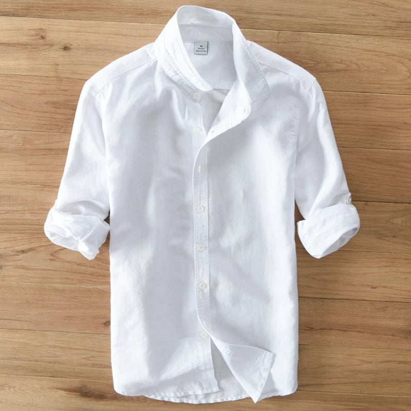 LINEN SLIM - Men's Cotton Linen Shirt - Slim Fit, Long Sleeve, 5 Colors