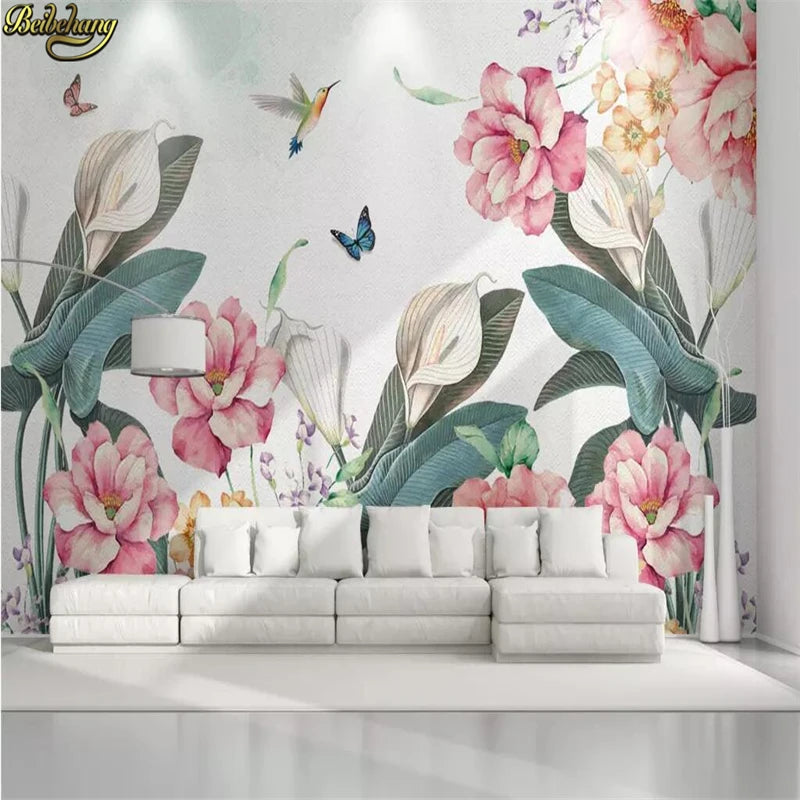 Custom 3D Floral Plant Wall Mural – 10 Designs, 7 Materials