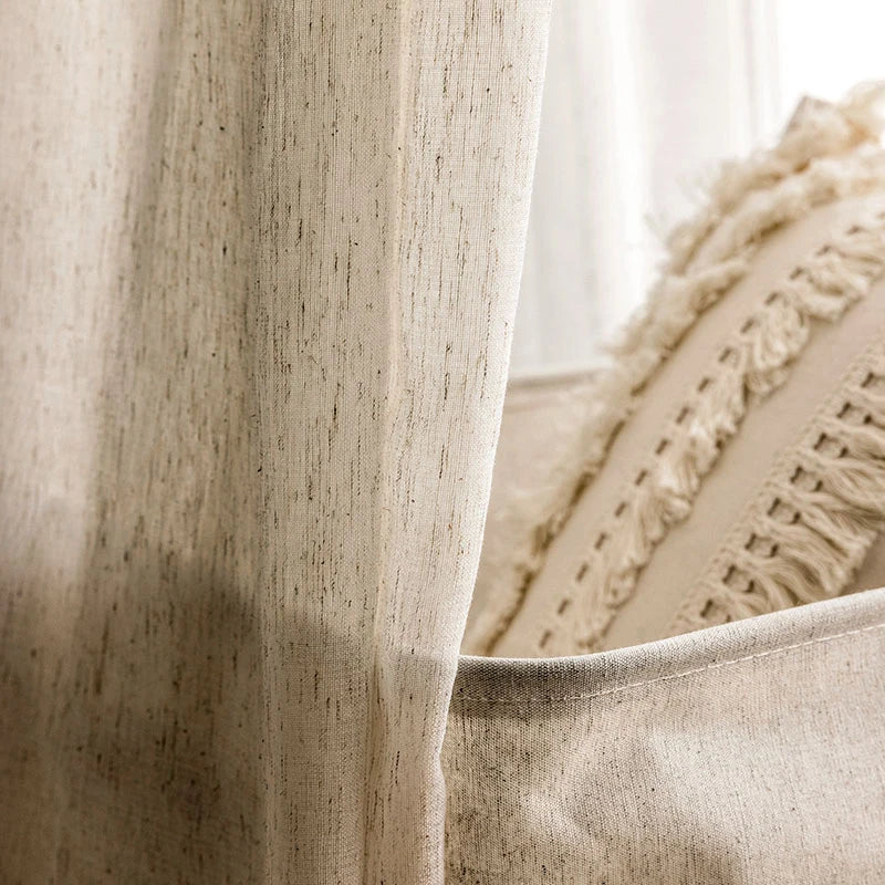 Linen Look Sheer Curtains For Living Room Bedroom Beige Tulle Curtains For Kitchen Window Blinds French Style Voile Solid Drapes