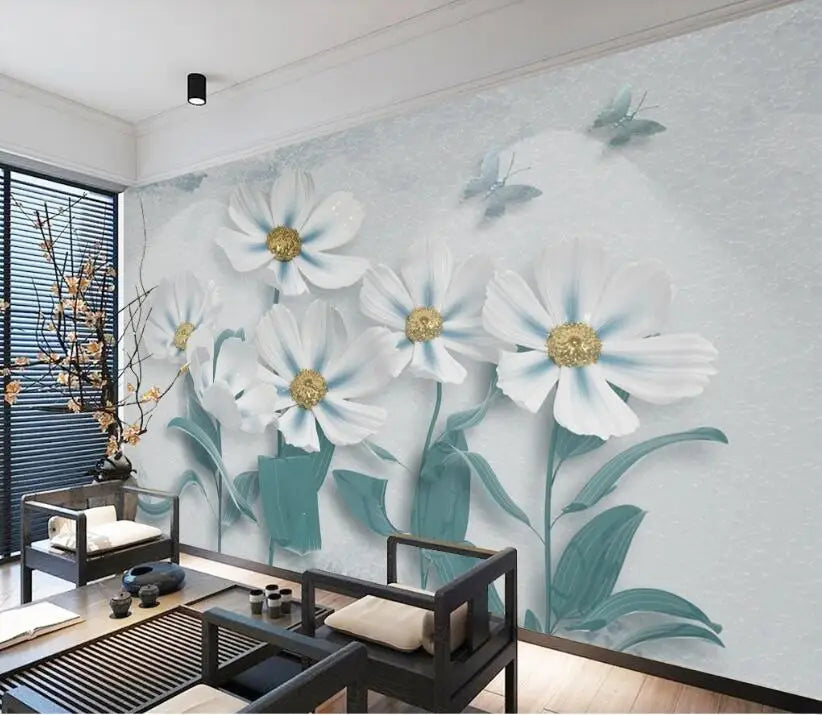 Custom 3D Floral Plant Wall Mural – 10 Designs, 7 Materials