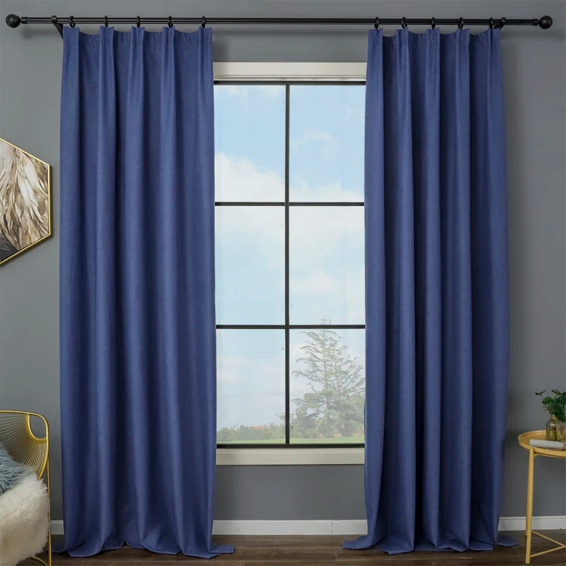 Custom Size 100% Blackout Linen Curtains for Living Room Bedroom Waterproof Thermal Insulated Fabric Modern Curtains