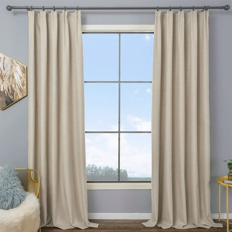 Custom Size 100% Blackout Linen Curtains for Living Room Bedroom Waterproof Thermal Insulated Fabric Modern Curtains
