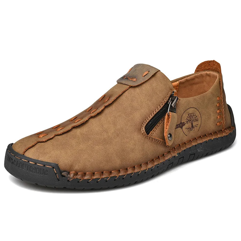 Men's Casual Leather Loafers - Slip-On Moccasins Breathable Flat Shoes