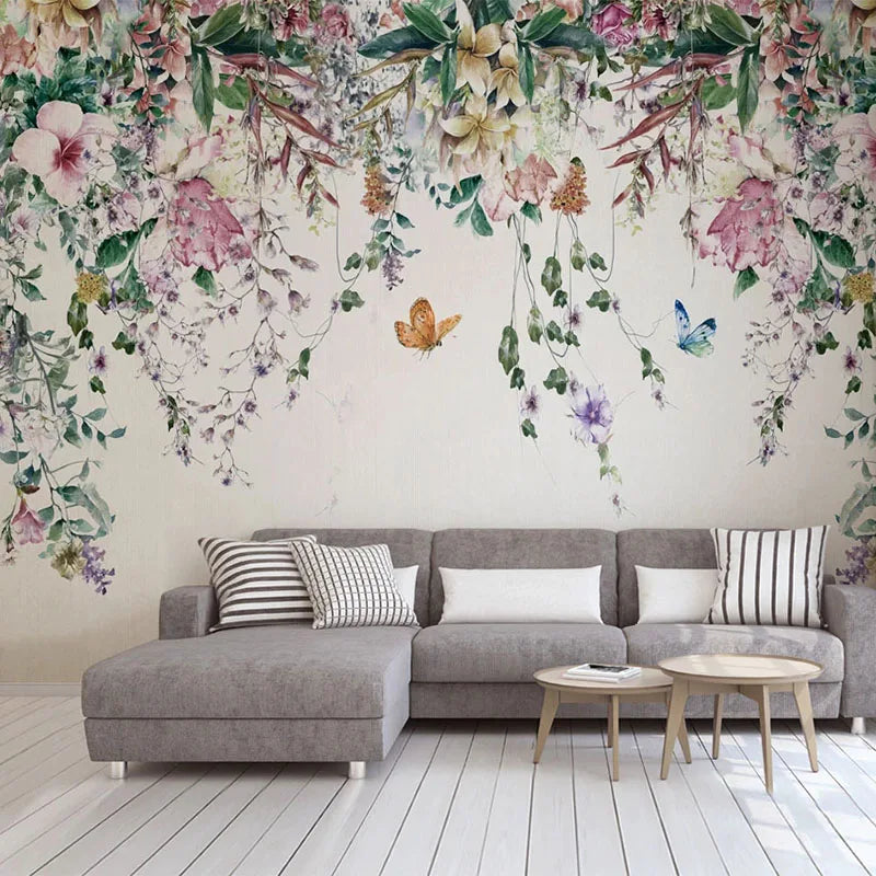 WATERCOLOR VINE MURAL - Custom 3D Wallpaper - Romantic Wall Decor