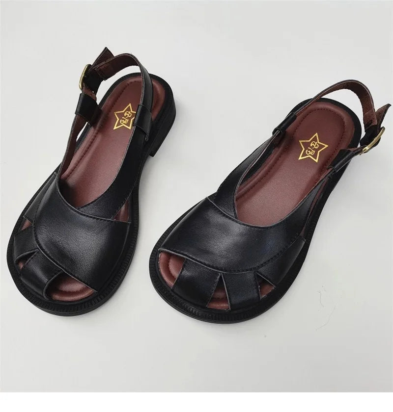 Careaymade-Genuine Leather wide toe big size sandals women's shoes original Handmade single breathable soft sole casual sandals