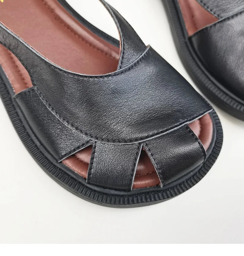 Careaymade-Genuine Leather wide toe big size sandals women's shoes original Handmade single breathable soft sole casual sandals