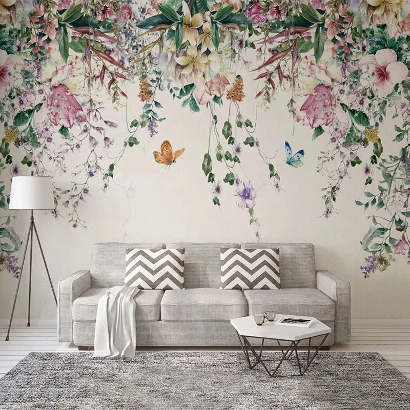 WATERCOLOR VINE MURAL - Custom 3D Wallpaper - Romantic Wall Decor