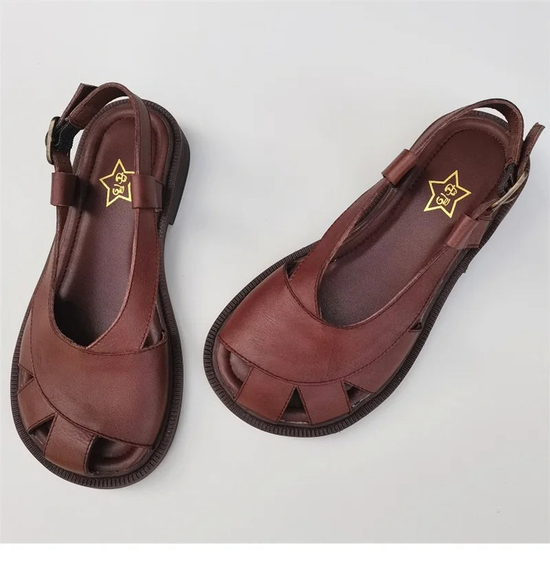 Careaymade-Genuine Leather wide toe big size sandals women's shoes original Handmade single breathable soft sole casual sandals