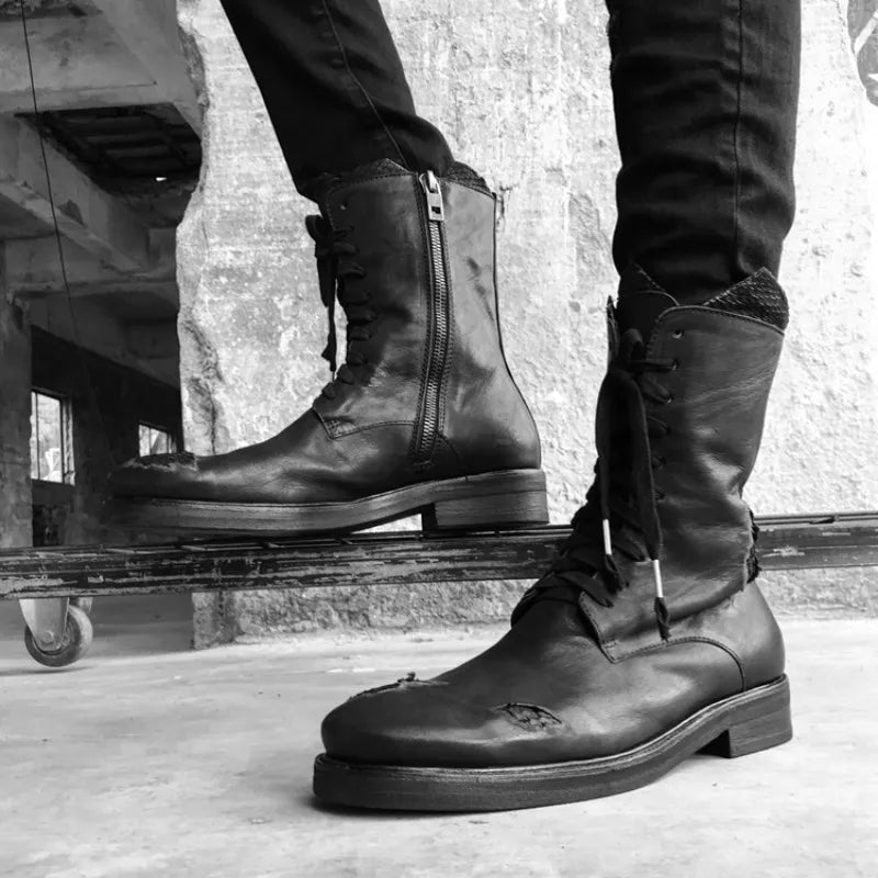 Gothic Motorcycle Boots - Handmade Snakeskin Horsehide Genuine Leather Vintage Designer