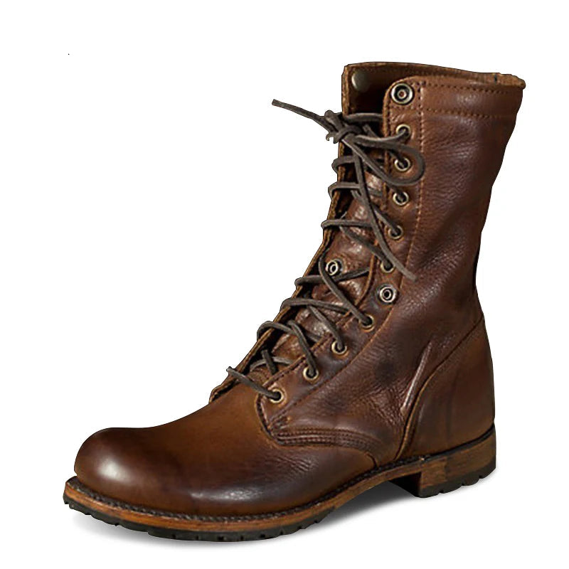 British Retro Knight Ankle Boots - Lace-Up Flannel Lined Medium Heel Plus Size