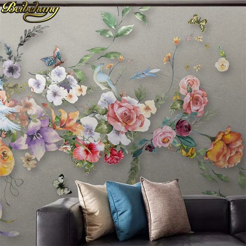 Custom 3D Floral Plant Wall Mural – 10 Designs, 7 Materials