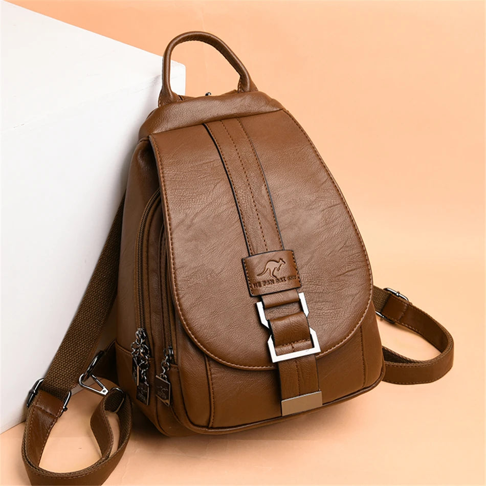 Women Leather Backpack Wine Red Kangaroo Fashion Backpack