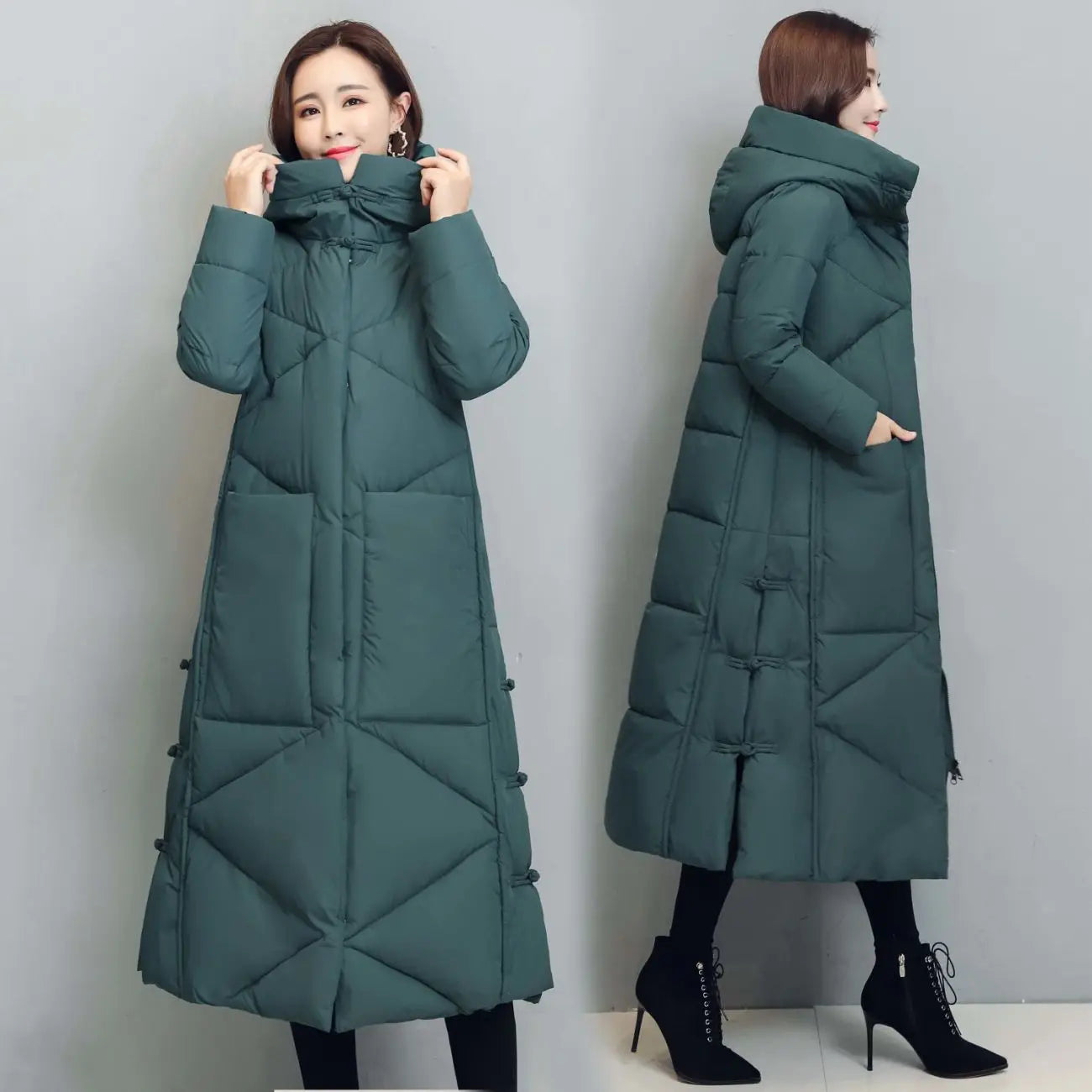 Long Hooded Snow Parka – Thick Padded Windproof Coat