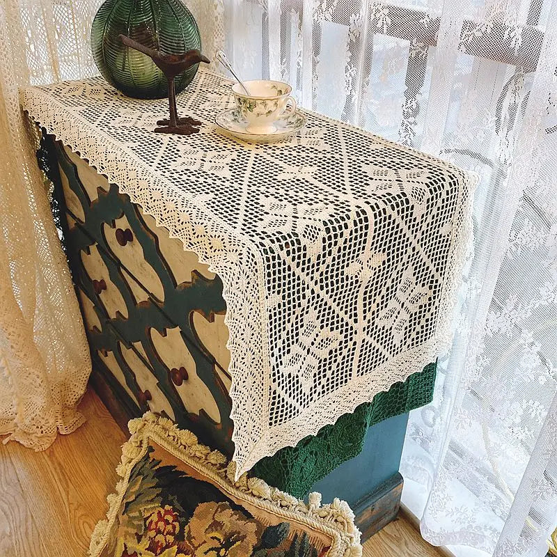 CROCHET TABLE RUNNER - 45cm Wide - Retro Lace Edge