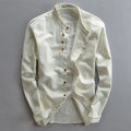 MANDARIN COLLAR LINEN SHIRT - Stand Collar, 4 Colors up to 7XL - Quiet Mornings