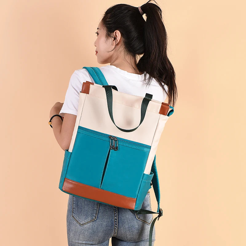 Color Block Oxford Tote Backpack