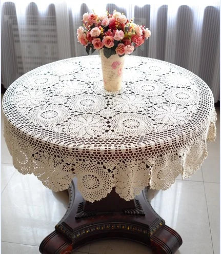 HANDMADE CROCHET TABLECLOTH - 100% Cotton Round Floral Lace - Slow Tables, Beautiful Moments