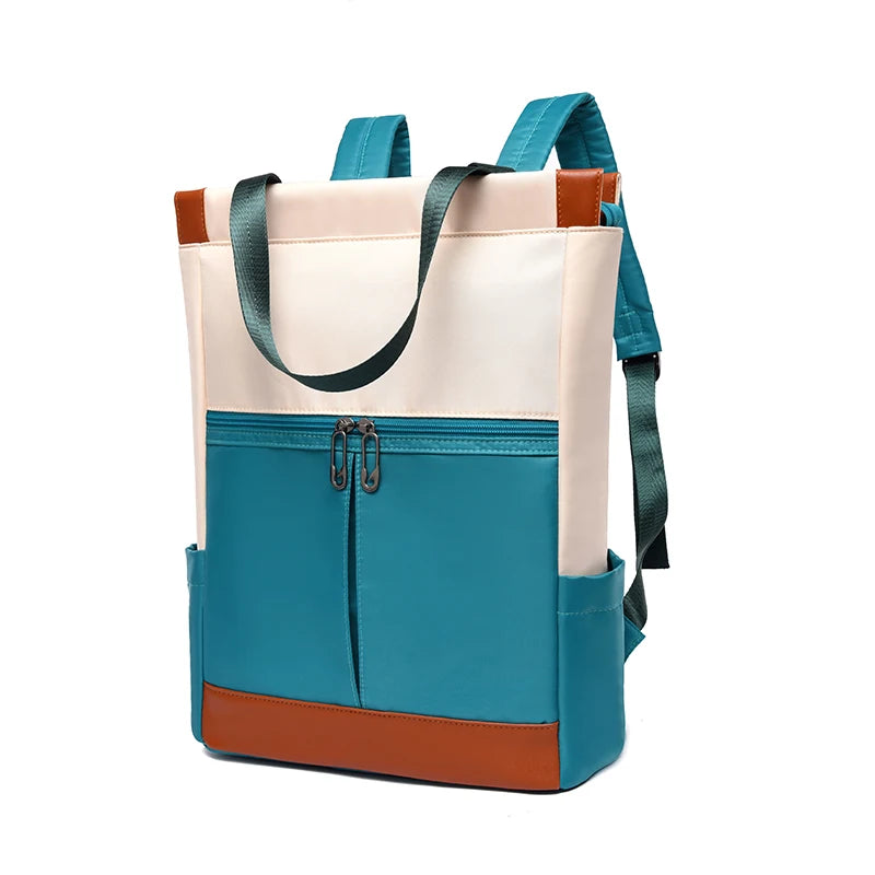 Color Block Oxford Tote Backpack