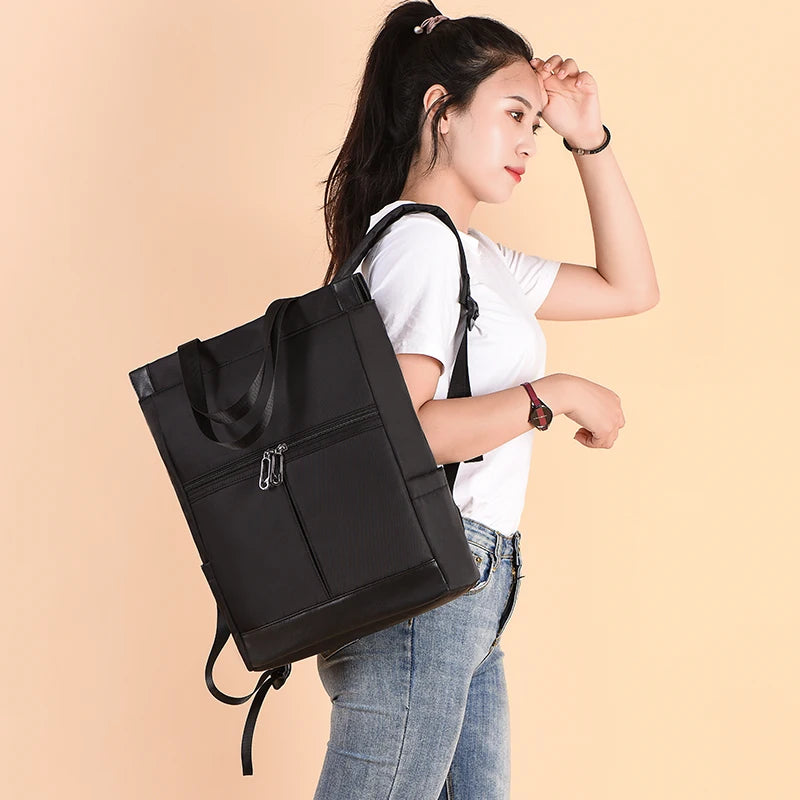 Color Block Oxford Tote Backpack