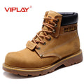 CLASSIC OUTDOOR LEATHER BOOTS - Men's Handmade Cow Leather Ankle Boots Western Motorcycle Style - Yellow & Brown