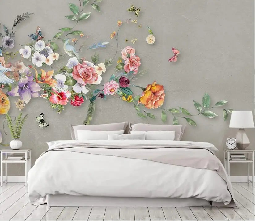 Custom 3D Floral Plant Wall Mural – 10 Designs, 7 Materials