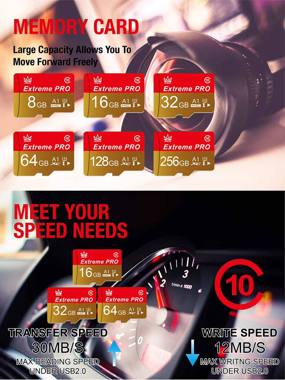Karta pamięci High Endurance do monitoringu wideo Karta TF 256GB 128GB 64GB 32GB Karta Mini SD MAX do 100MB/s Karta Flash do telefonu komórkowego