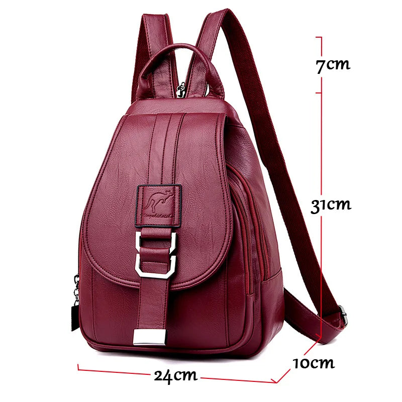 Women Leather Backpack Wine Red Kangaroo Fashion Backpack