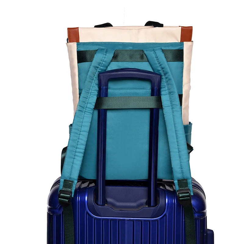 Color Block Oxford Tote Backpack