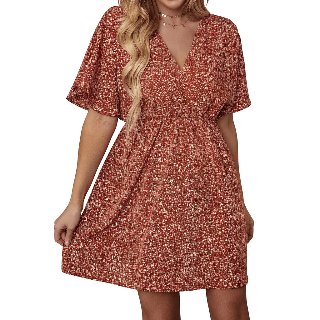 2024 Europe and the United States Spring and Summer New Women's Printed V-Neck Short-Sleeved Casual Loose Dress for Women