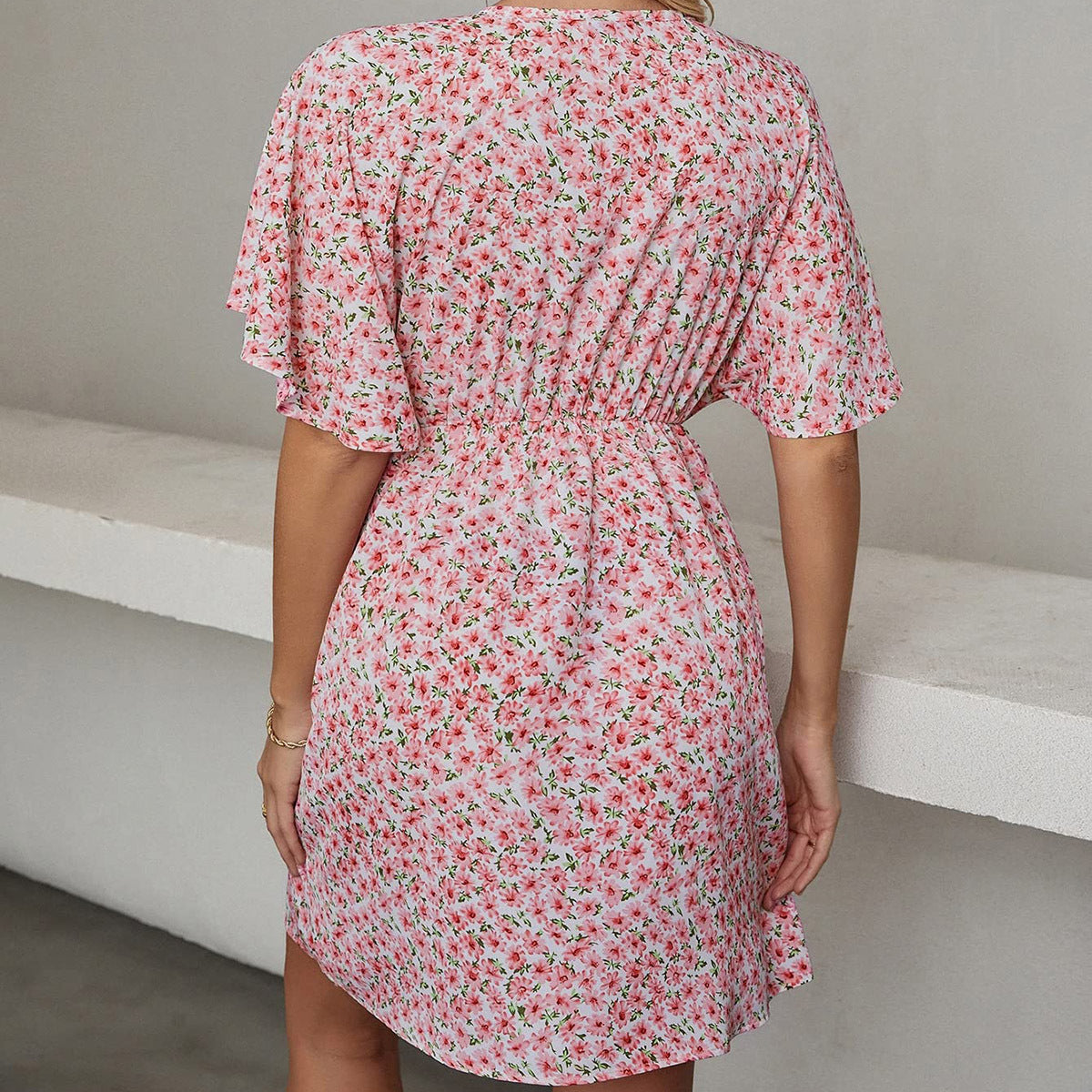 2024 Europe and the United States Spring and Summer New Women's Printed V-Neck Short-Sleeved Casual Loose Dress for Women
