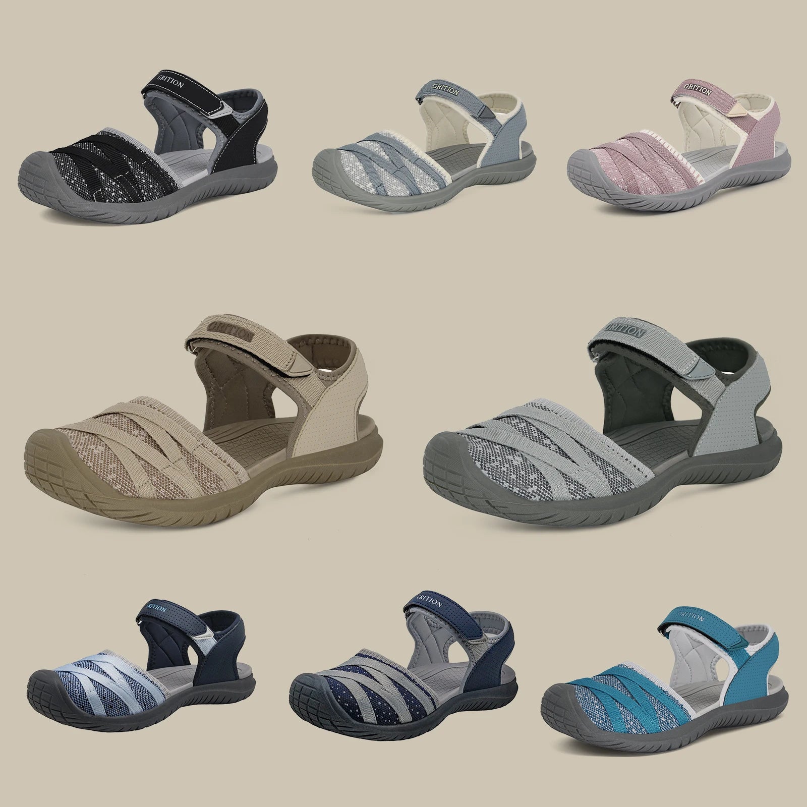 GRITION Women Sandals Casual Outdoor Shoes Closed Toe Flat Heels Elastic Fabric New Fashion 36-41 Ladies Trekking Hiking Sandals