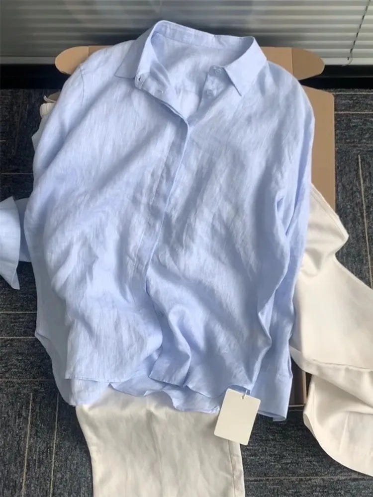 LINEN OFFICE SHIRT WOMEN - Loose Fit, Long Sleeve, 4 Colors - Clean Days
