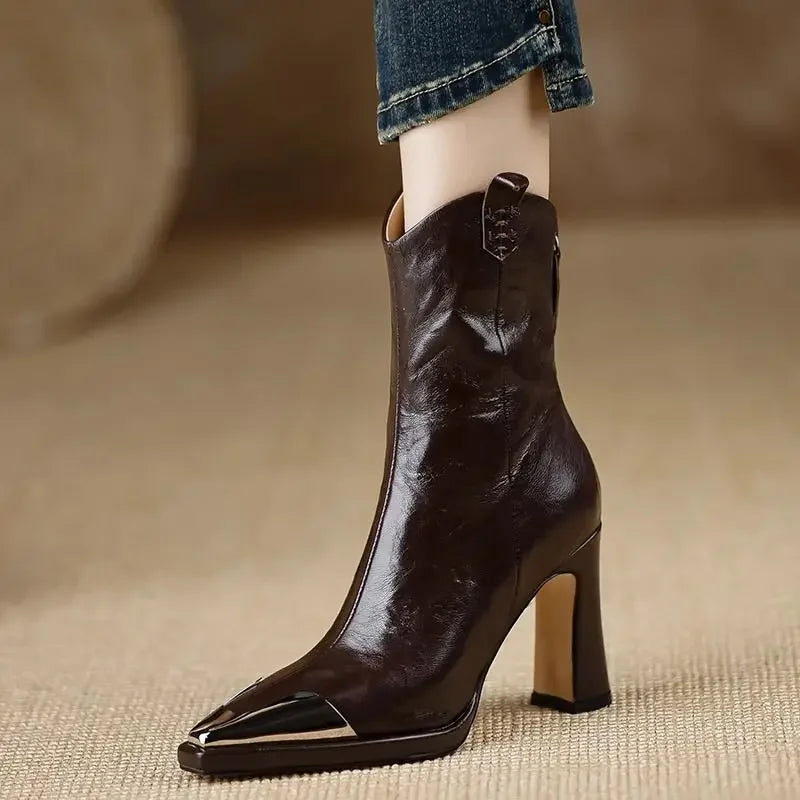Vintage Ankle Boots – Square Heel Pointed Toe Zip