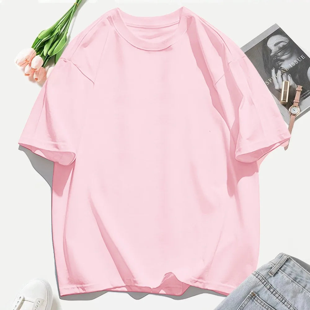 Woman 100% Cotton T Shirts Solid Color Casual T-Shirt O-Neck Summer Tops For Women Fashion Oversized Female Sportswear