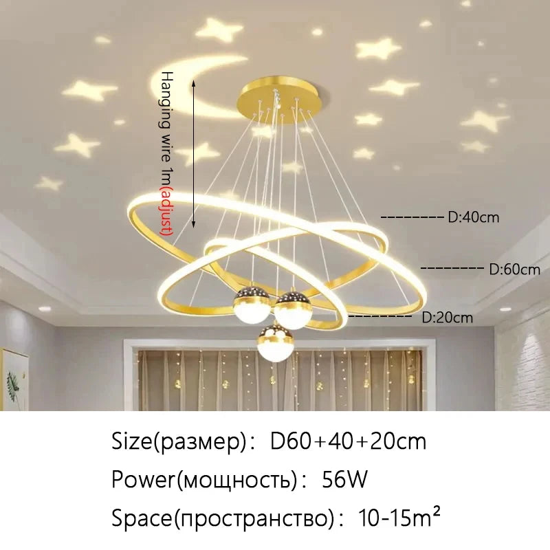 Triple Ring LED Pendant Light – Black/Gold, 60-40-20cm, 3-Color