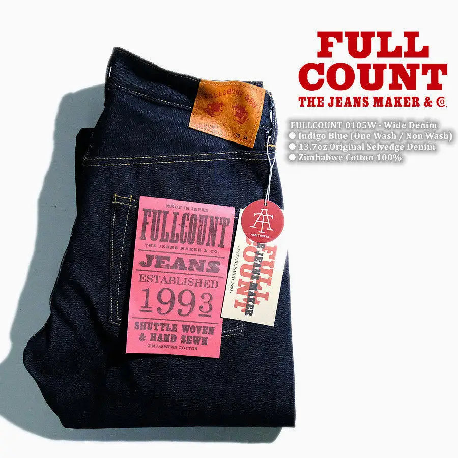 FULLCOUNT Zimbabwean Cotton 1953 Classic 13.7oz Wide Leg Straight Denim Red Ear Jeans