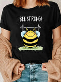 New T-shirt for Outdoor Leisure Sports Summer 2025 Round Neck Short Sleeves Funny Bee Fitness Pattern Printed Woman Casual Top