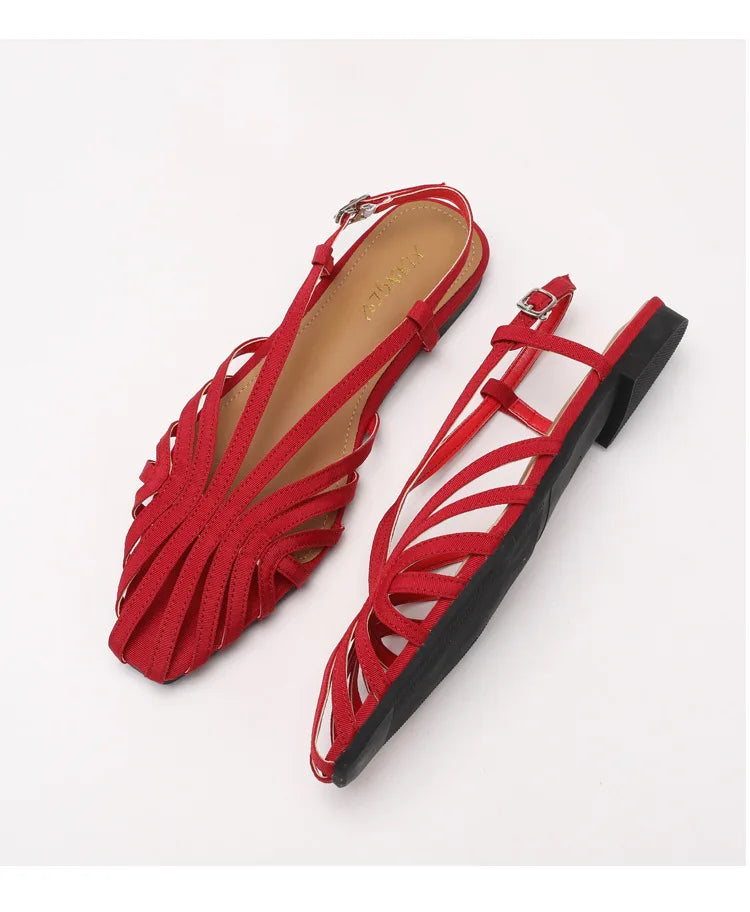 ZAROY Narrow Band Women Flat Sandals Large Size Designer Brand Banquet Wedding Shoes Summer Hollow Beach Gladiator Sandals