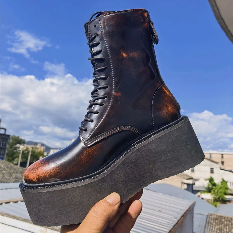Women's Platform Boots - Lace-Up Leather - Retro Steps
