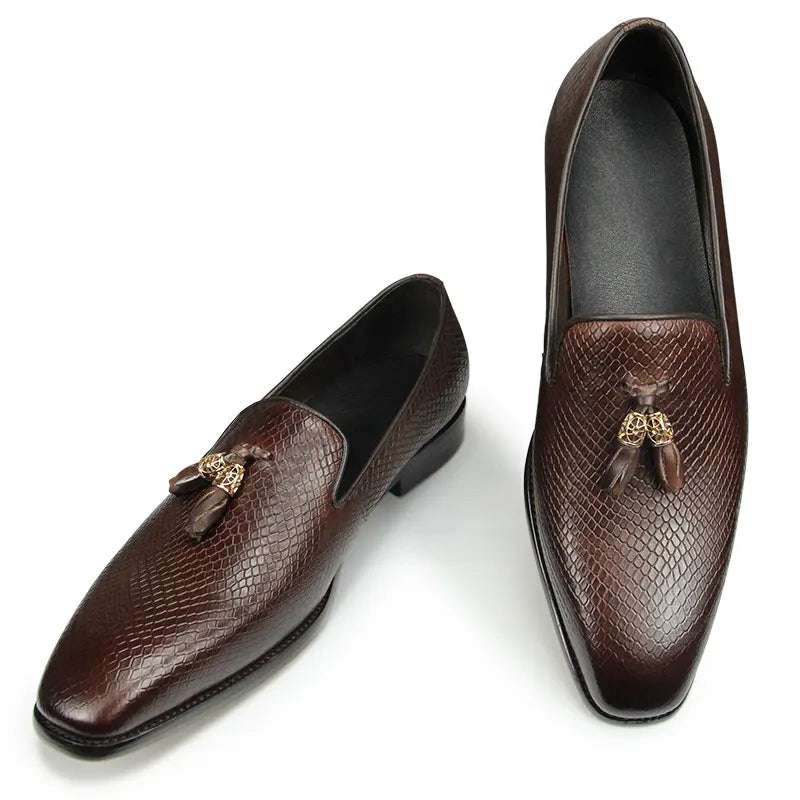 TASSEL MASTER - Men's Handmade Tassel Genuine Leather Loafers - Pigskin Insole All Season Casual Shoes