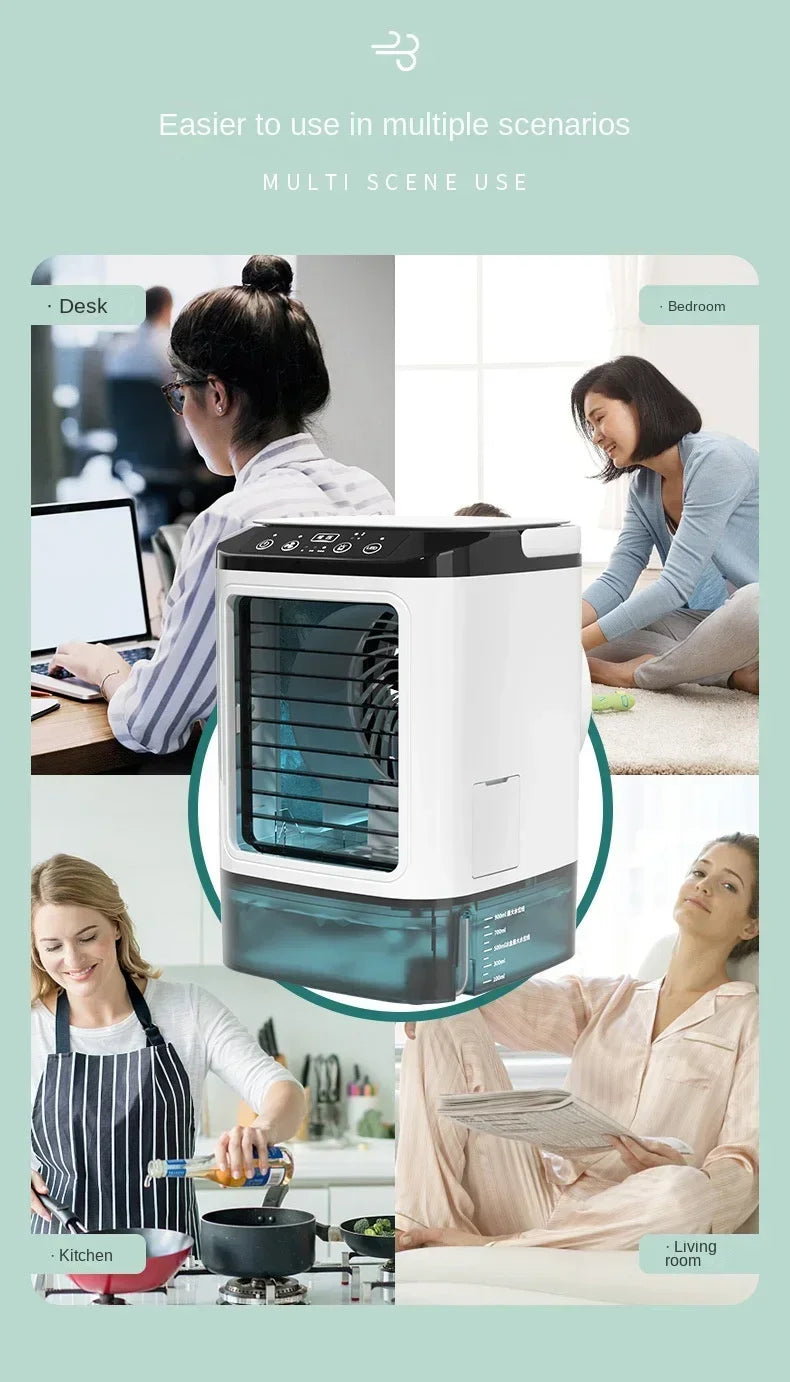 Portable Mini Air Conditioner – 900ml Mist Cooler Fan Humidifier Night Light