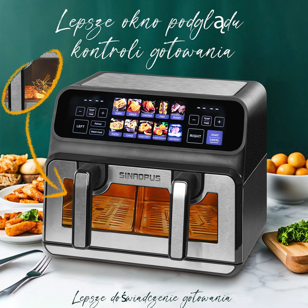 Sinaopus Air Fryer 9L XXL Dual Chamber - 2200W, LED Touch