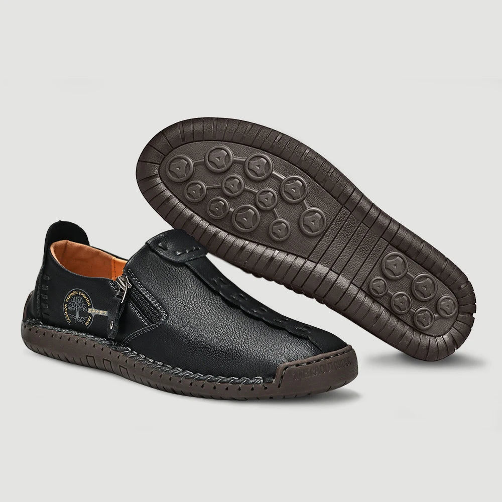 Men's Casual Leather Loafers - Slip-On Moccasins Breathable Flat Shoes