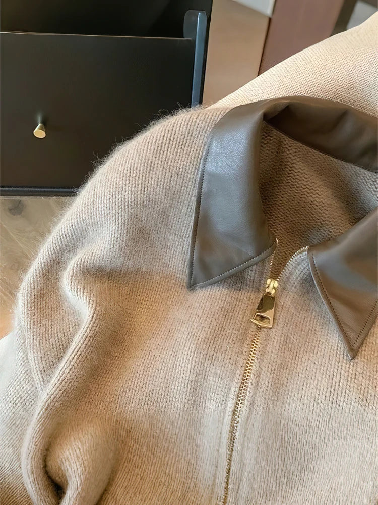 Cropped Zip Knit Bomber Cardigan