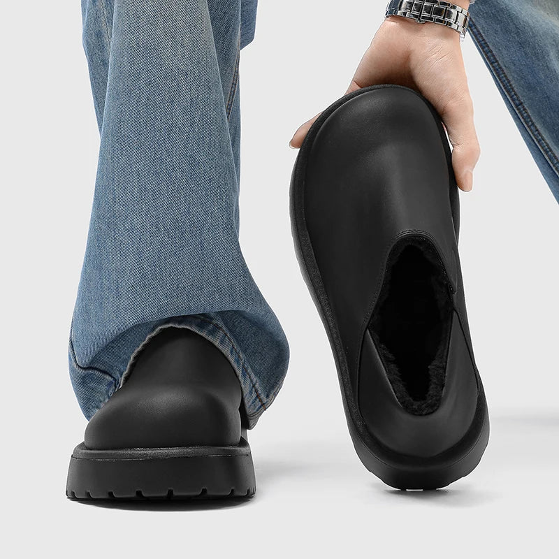 Men's Winter Loafers - Slip-On Two-Way Mule Shoes with Fur Lining Option