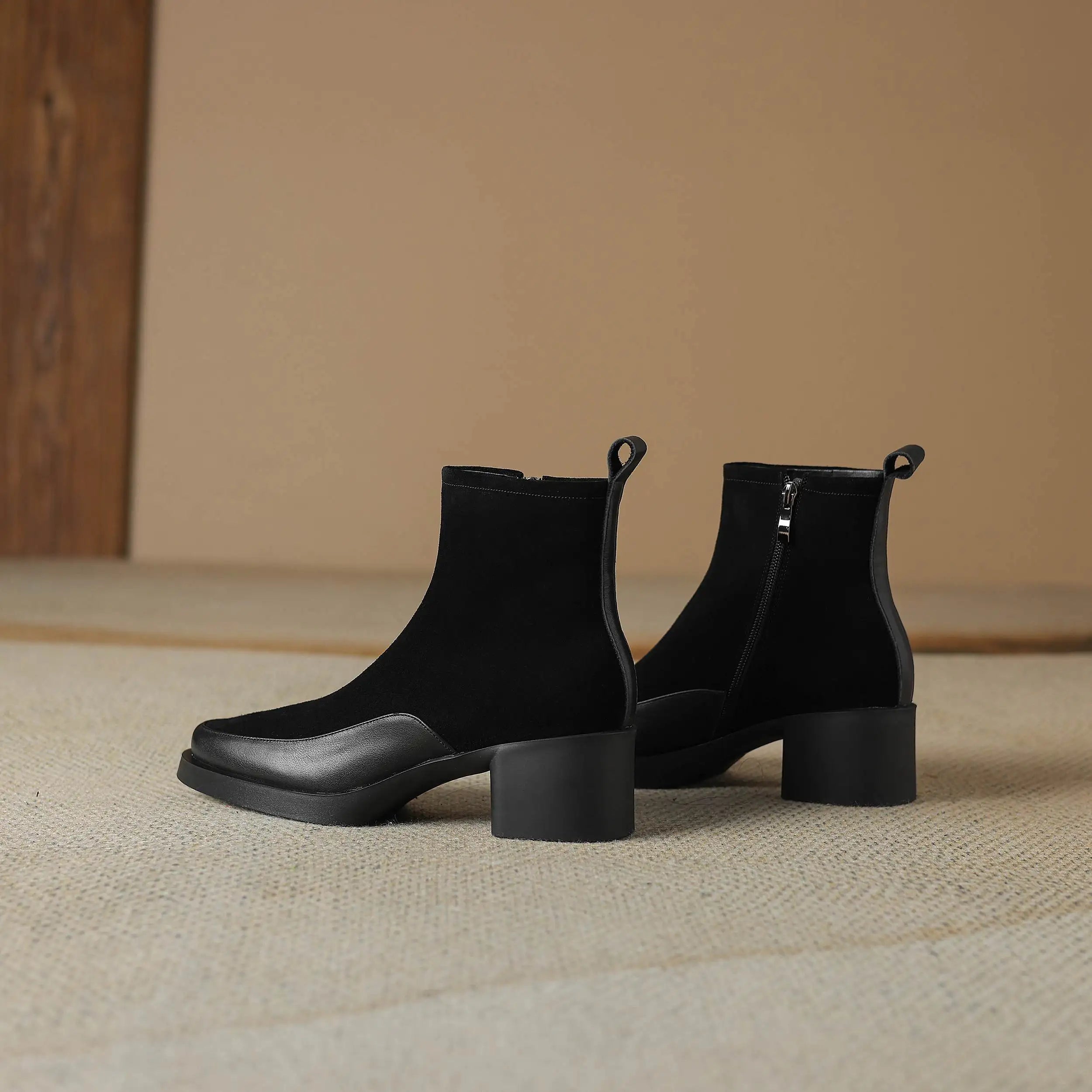 SUEDE LUXE - Women's Cow Suede Platform Ankle Boots - High Heel, Round Toe, Winter