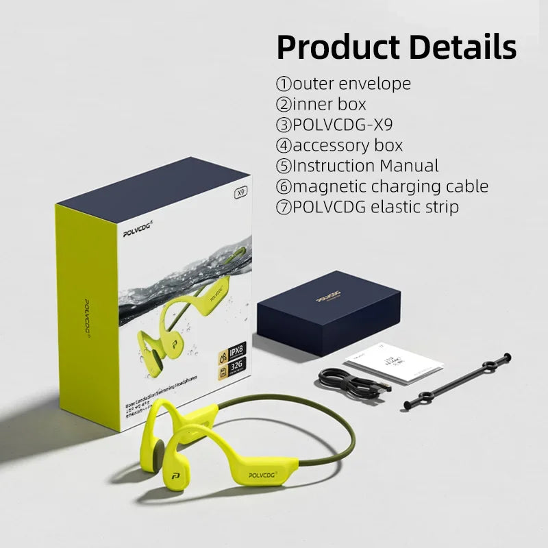 Bone Conduction Earphones X9 – 32G IPX8 Waterproof Swimming Running Cycling