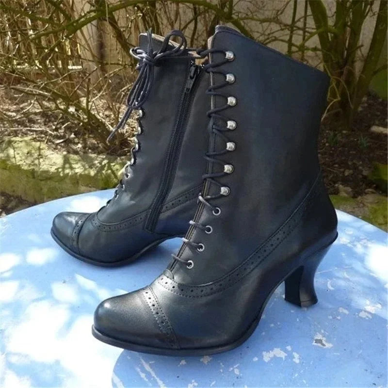 Victorian Lace-Up Mid-Calf Boots – Plush Lined
