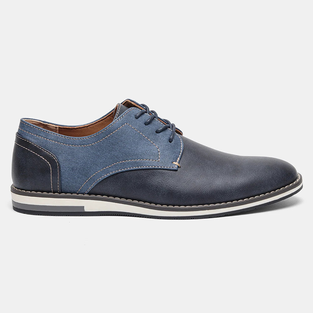 Men's PU Leather Lace-Up Casual Shoes - Patchwork Design EU 39-49 Wide Sizes